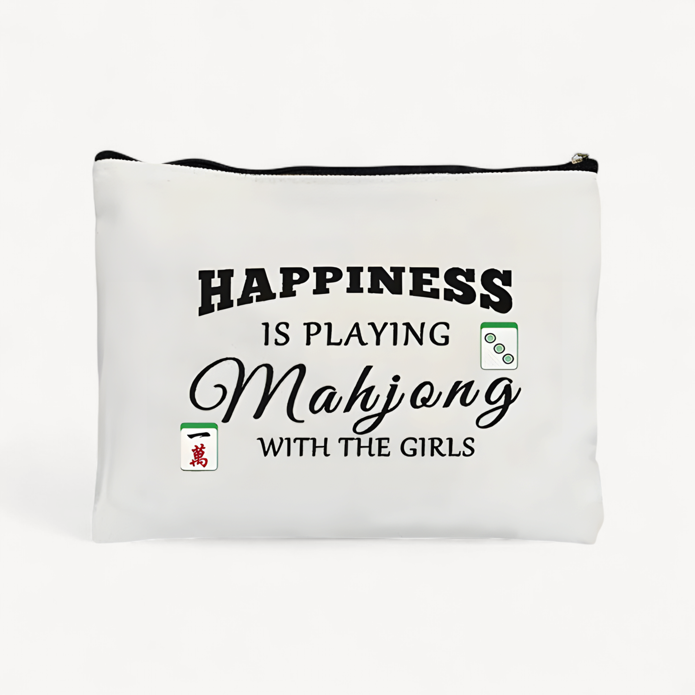 Mahjong Print Canvas Cosmetic Bag Zipper Storage Pencil Bags Wallet Travel Perfume Lipstick Makeup Bags Gift for Gambling Lover (mahjong cosmetic bag)