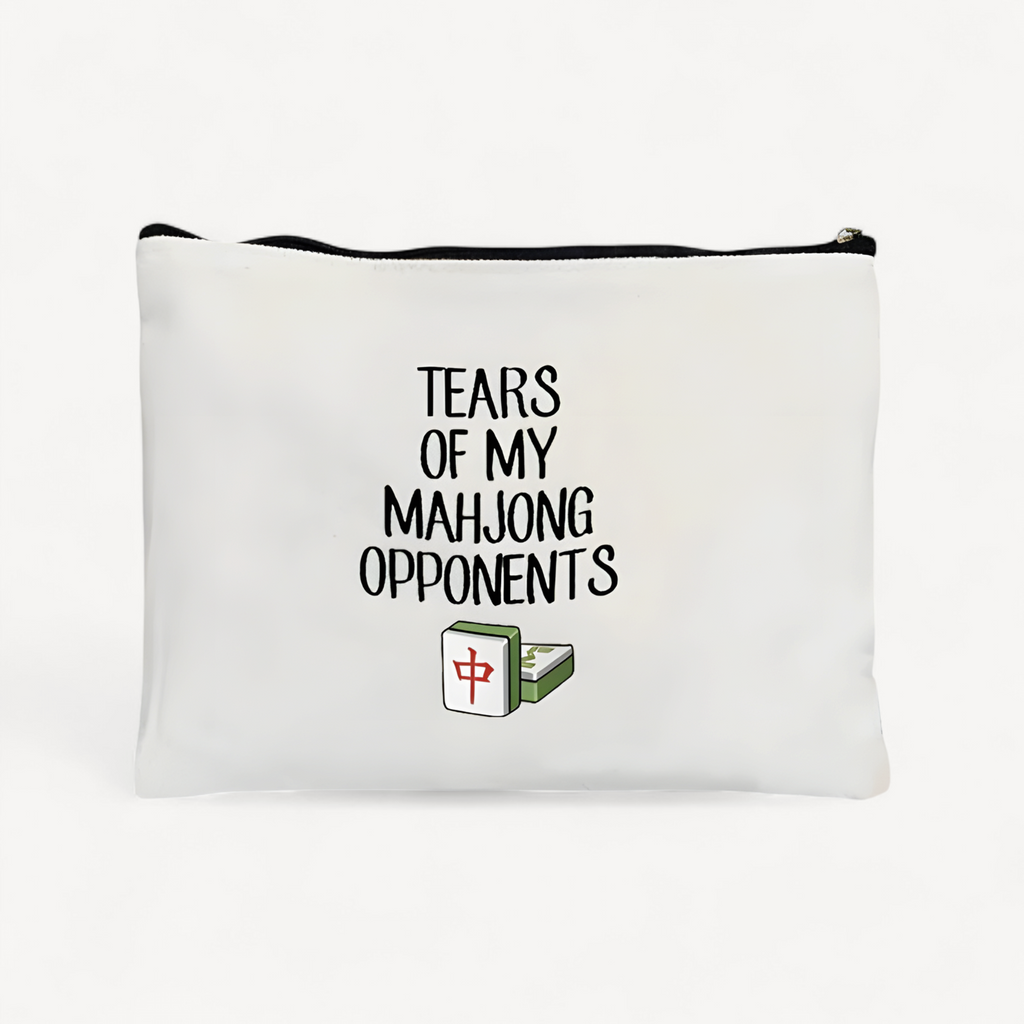 Mahjong Print Canvas Cosmetic Bag Zipper Storage Pencil Bags Wallet Travel Perfume Lipstick Makeup Bags Gift for Gambling Lover (mahjong cosmetic bag)