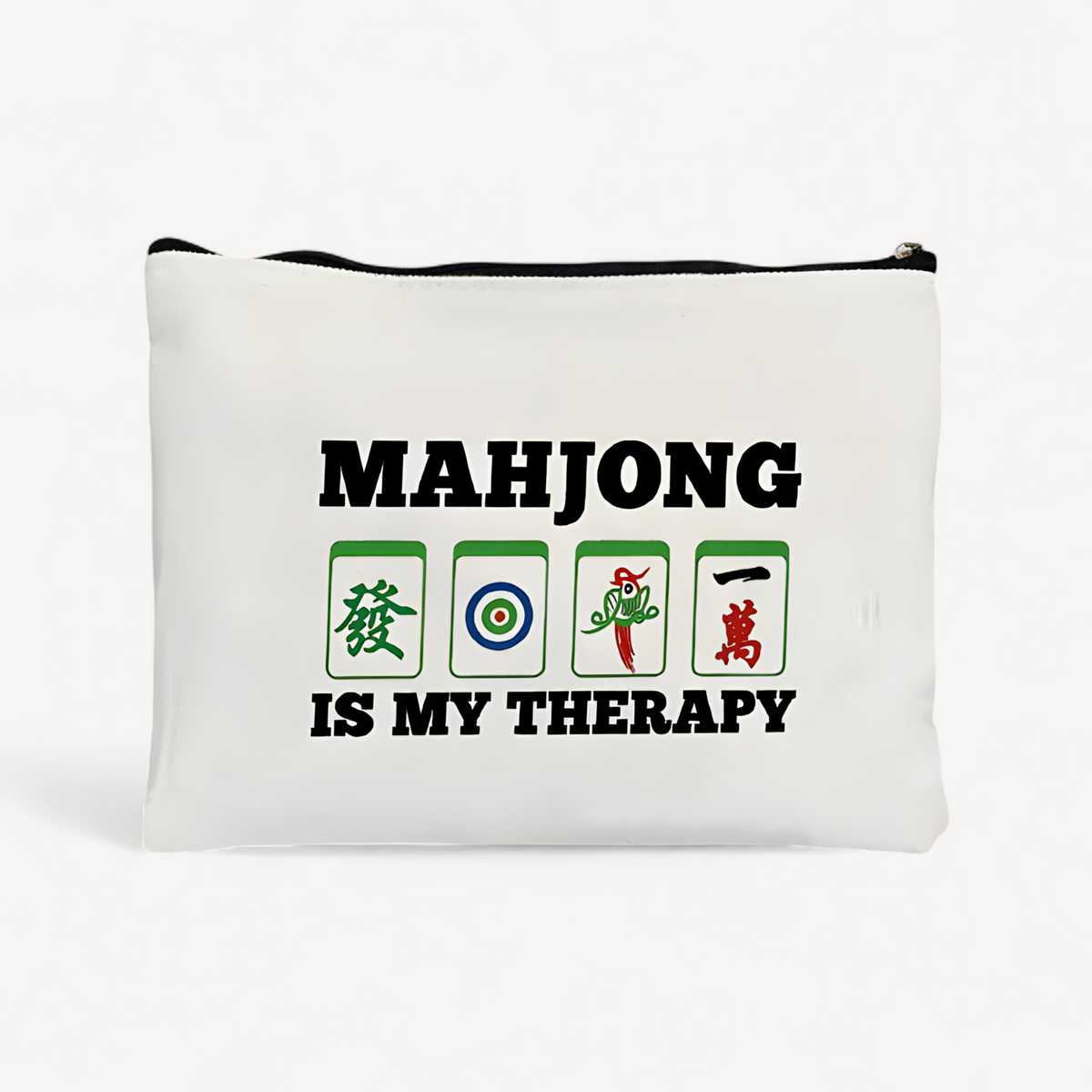Mahjong Cosmetic Bag, Printed Canvas, Zipped