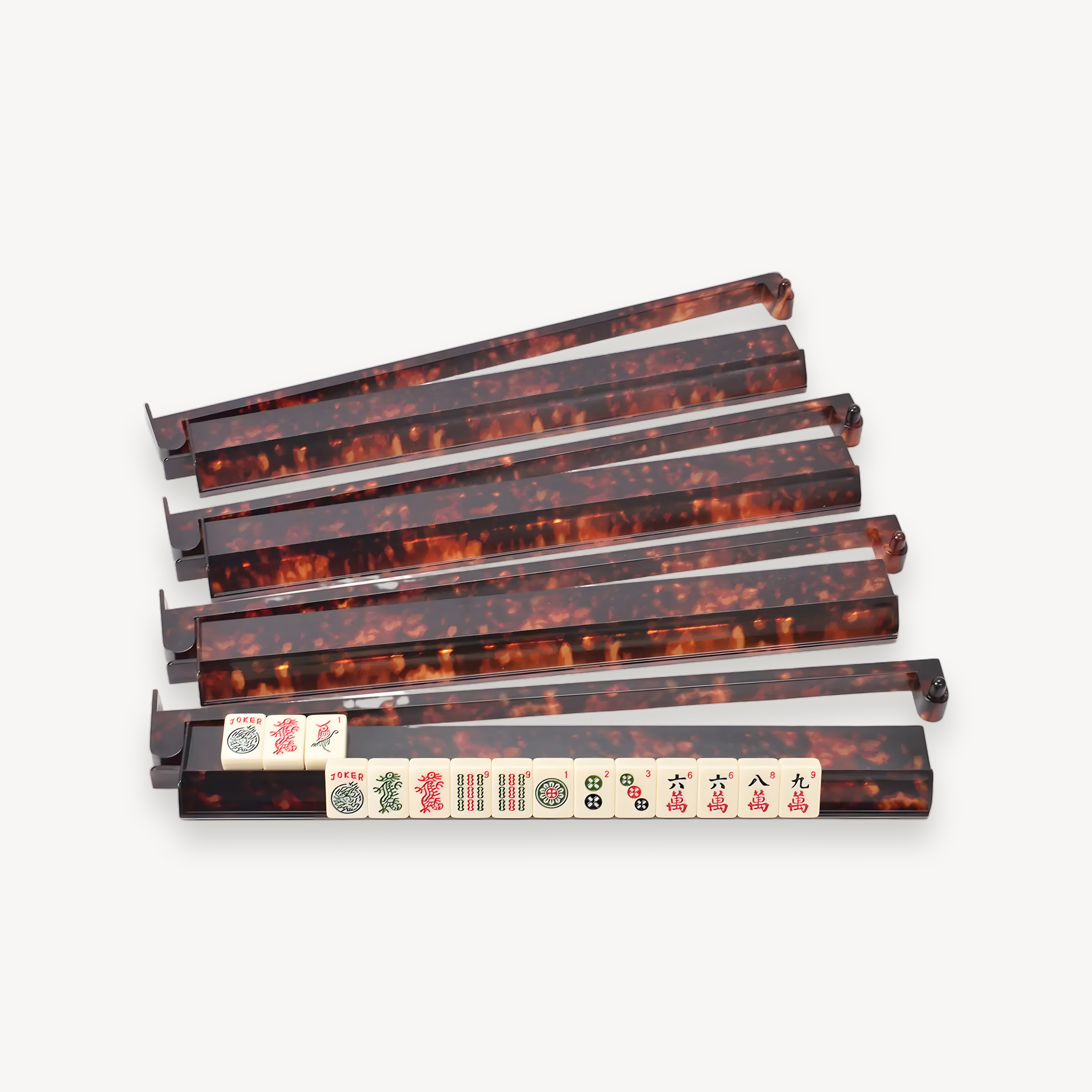 Mahjong Tile Rack 4-Piece Anti-Slip Organizer Tortoiseshell Mahjong Rack Set For Players Seniors Hobbyists Game Room Family (tortoiseshell mahjong rack)