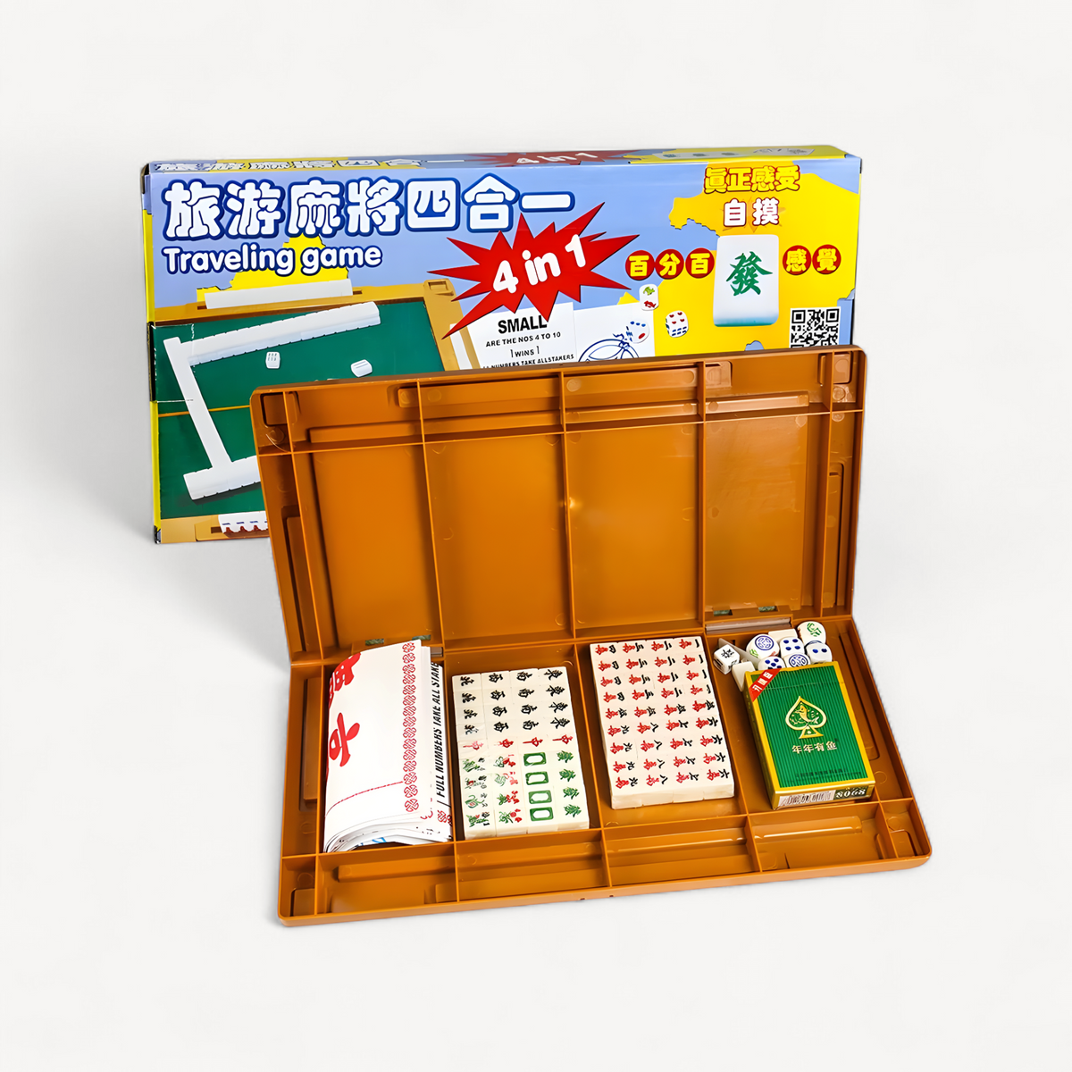 Mini Travel Mahjong Set Portable Mahjiang Tiles with Table Dice Chinese Toy Party Gambling Board Games 4 in 1144 Tiles Mah Jong (mahjong set with table)