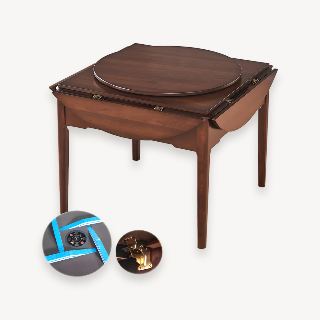 Solid mahjong machine Automatic dining table Dual-purpose electric mahjong table Round foldable (solid wood mahjong table)