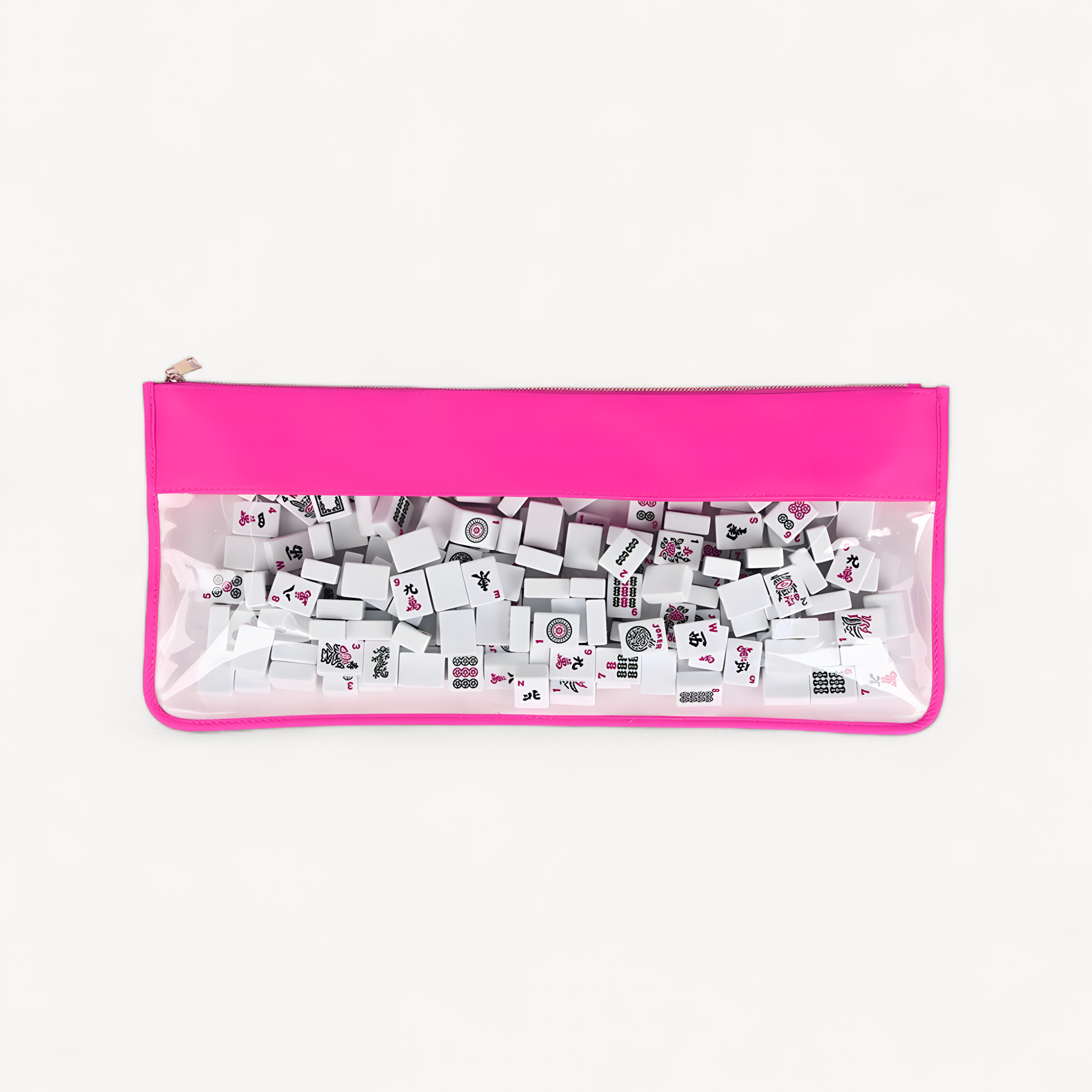 Transparent PVC Window Nylon Top Mahjong Tiles Storage Bag Large Capacity Clear Vinyl Flat Zipper Mahj Bag Stitched Mahjong Bag (clear mahjong tile bag)