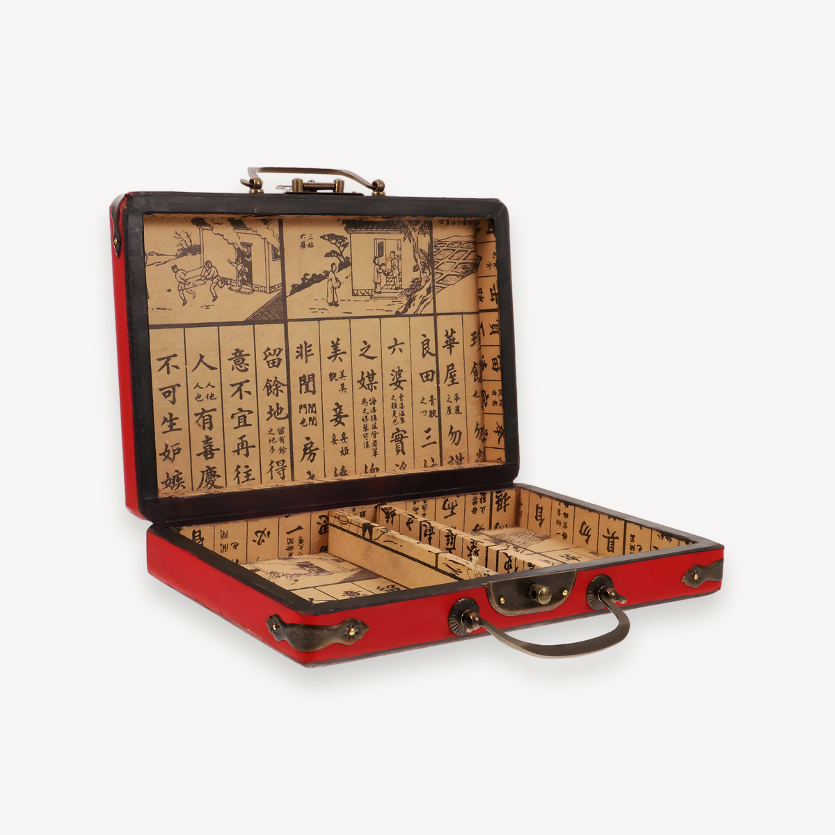Vintage Wooden Chinese Mahjong Box Rectangular Portable Storage Case Mahjong Set Holder Gift Container Wooden Storage Box (wooden mahjong case)